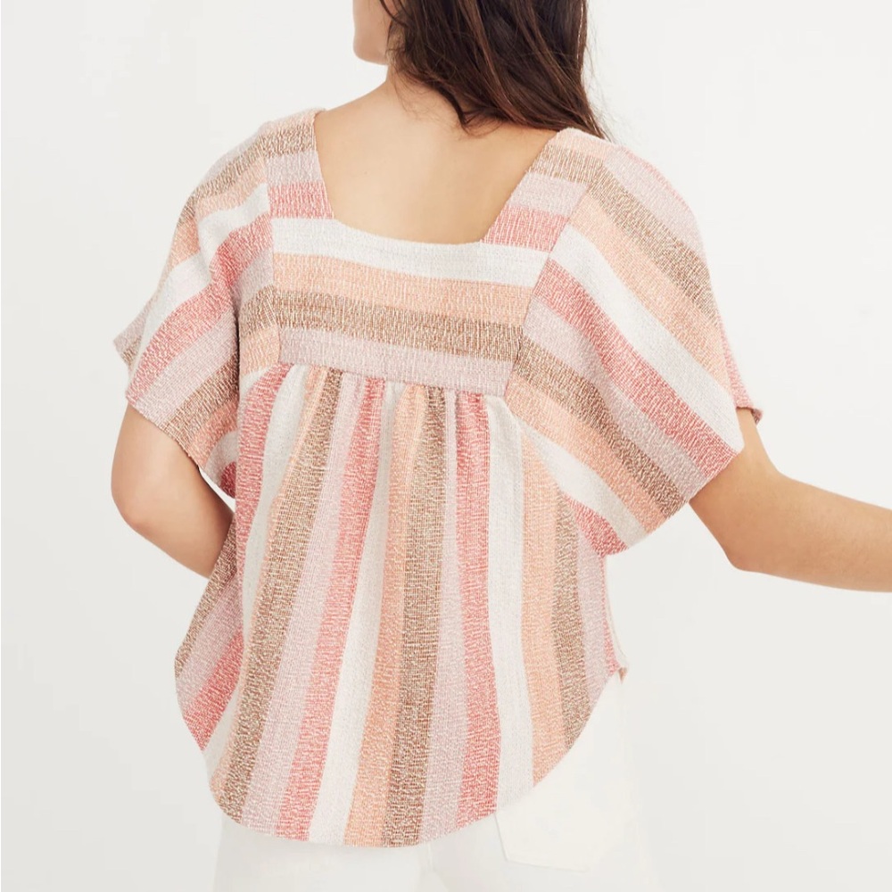 Madewell Pink and Tan Flutter Sleeve Blouse - Picture 3 of 9